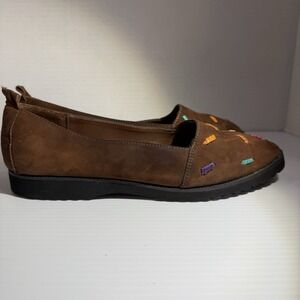 Vintage ART EFFECTS Shoes Women's Sz 7.5M Brown Leather Slip-On Embroidered